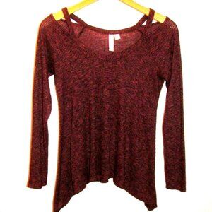 Women XS Alga Knit Cold Shoulder Sweater Top Sold at Anthropologie Maroon